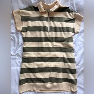 She + Sky Cream and Green Striped Zip-Up Dress